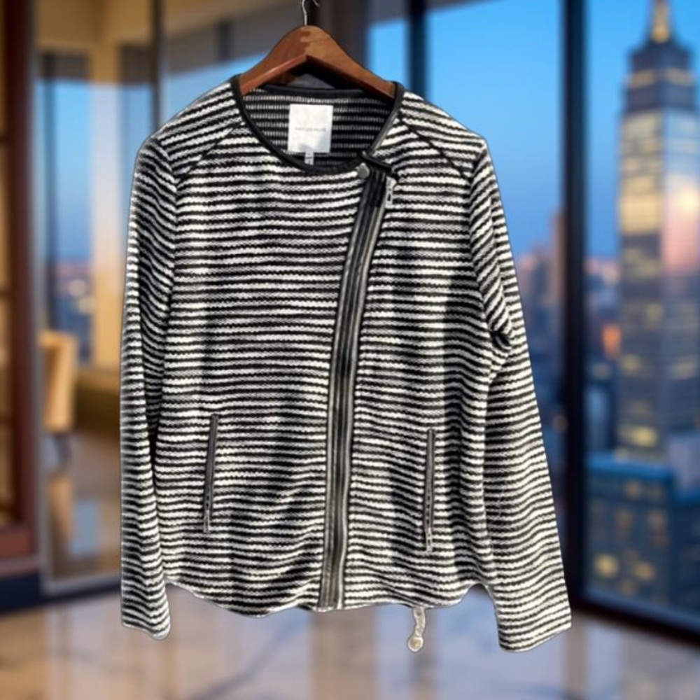 Avec Les Filles Jacket black and white Asymmetric Zip up Tweed-like XL